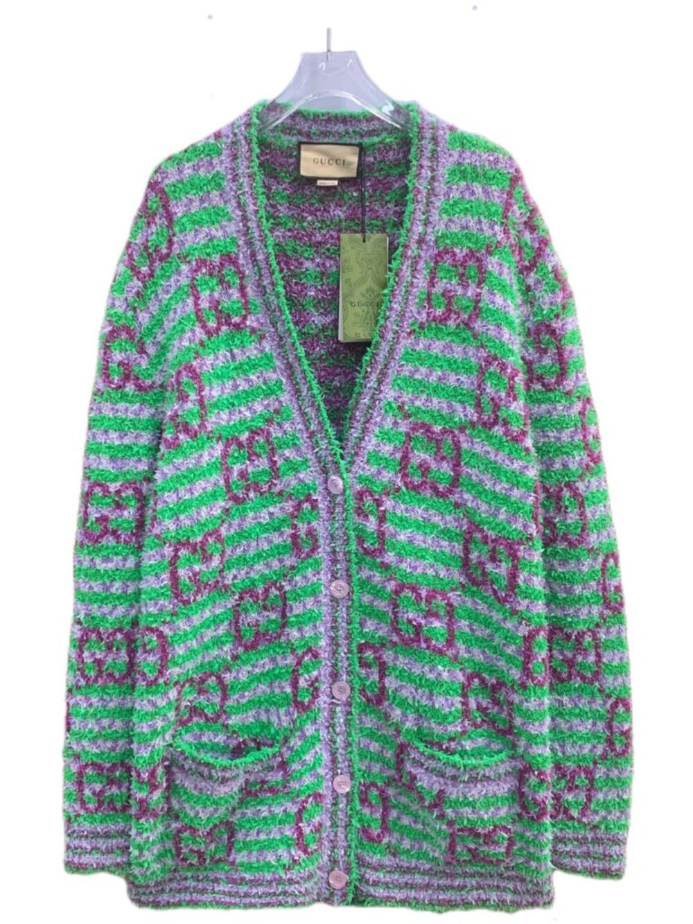 H32443 Gucci green all-over printed cardigan jacket M size new storage with tag